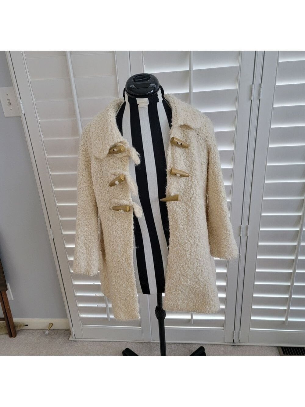 Sleeping on Snow Cream Mohair Blend Toggle Coat – Textured Wool Jacket - Picture 6 of 11